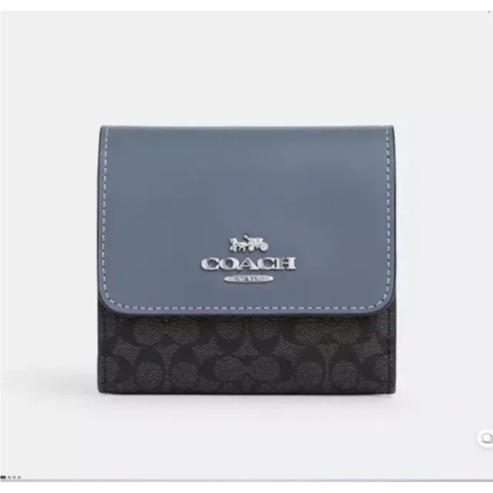 Coach Small Trifold Wallet In Colorblock Micro Signature Canvas - NWT - Graphite